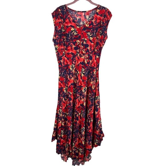 Dress M Red Floral l Maxi Retro Y2K Boho Western Preppy Classic Feminine Flowy - Picture 9 of 15